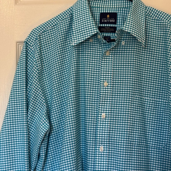 Stafford Turquoise Checkered Button Down Shirt - Picture 2 of 10